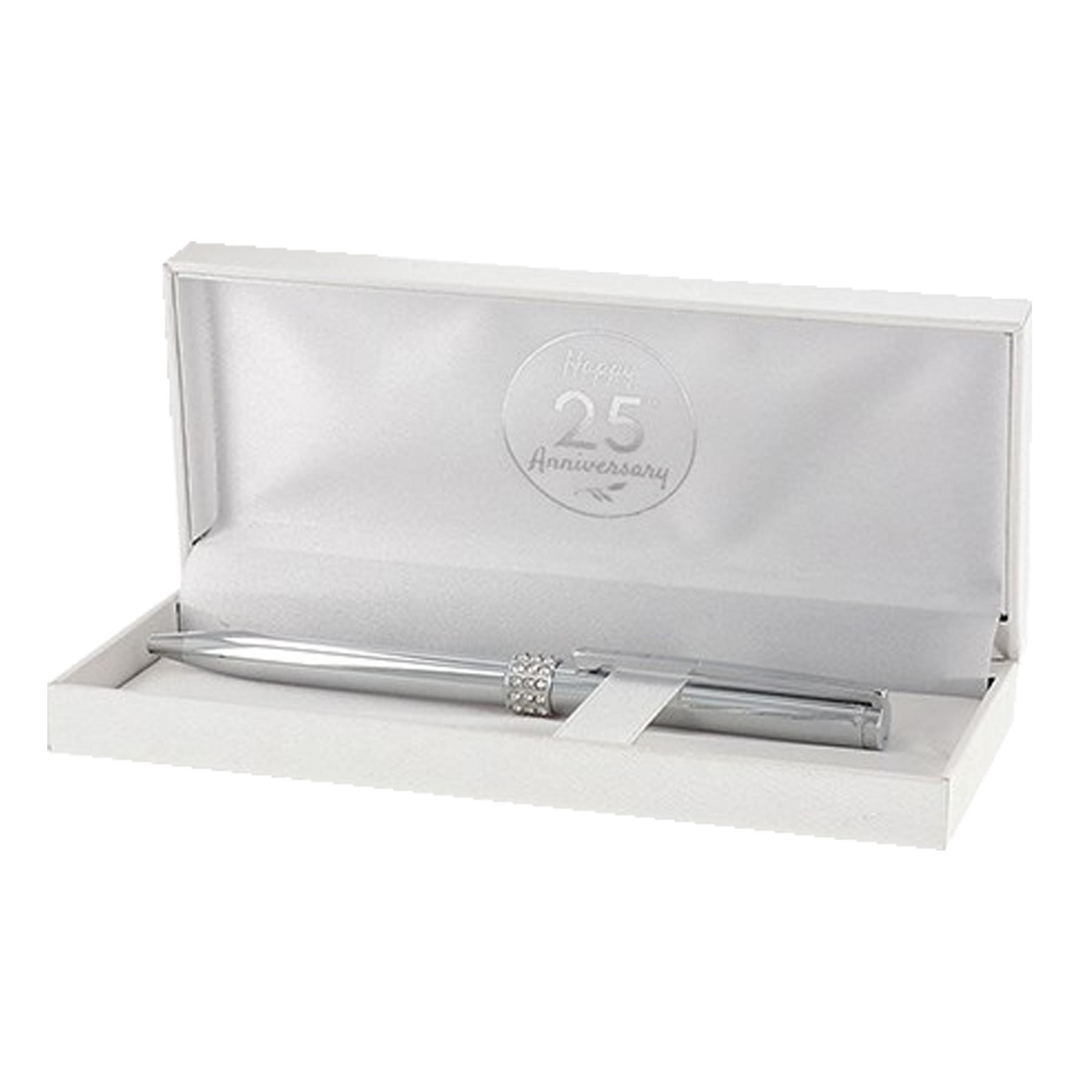 Anniversary Pen in Gift Boxed Silver Colour with Crystals Black Ink