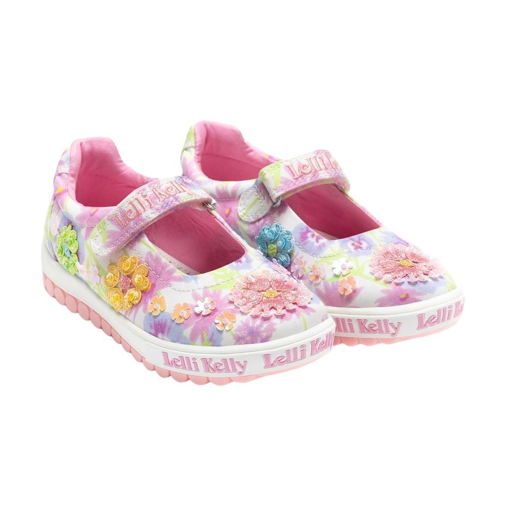 Lelli Kelly Girls Flower Canvas Dolly Shoes Trainers Blue Pink White Eloise