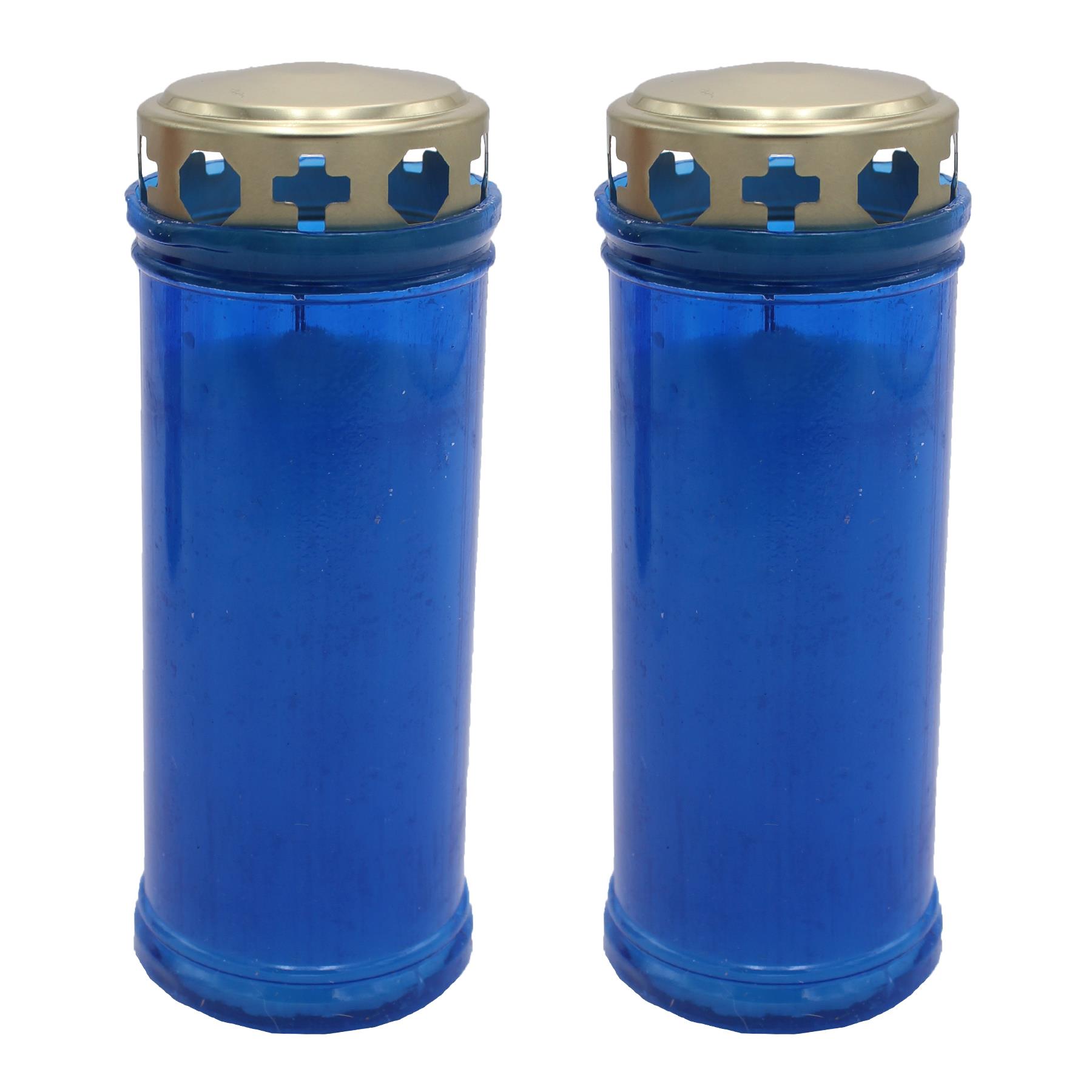 Set of 2 Blue 16cm Pillar Candles Outdoor with Windproof Cap 72