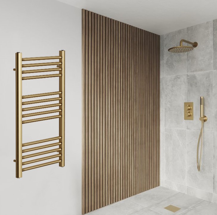 York Flat Brushed Brass Central Heating Towel Rails Bathroom Radiator - Picture 6 of 20