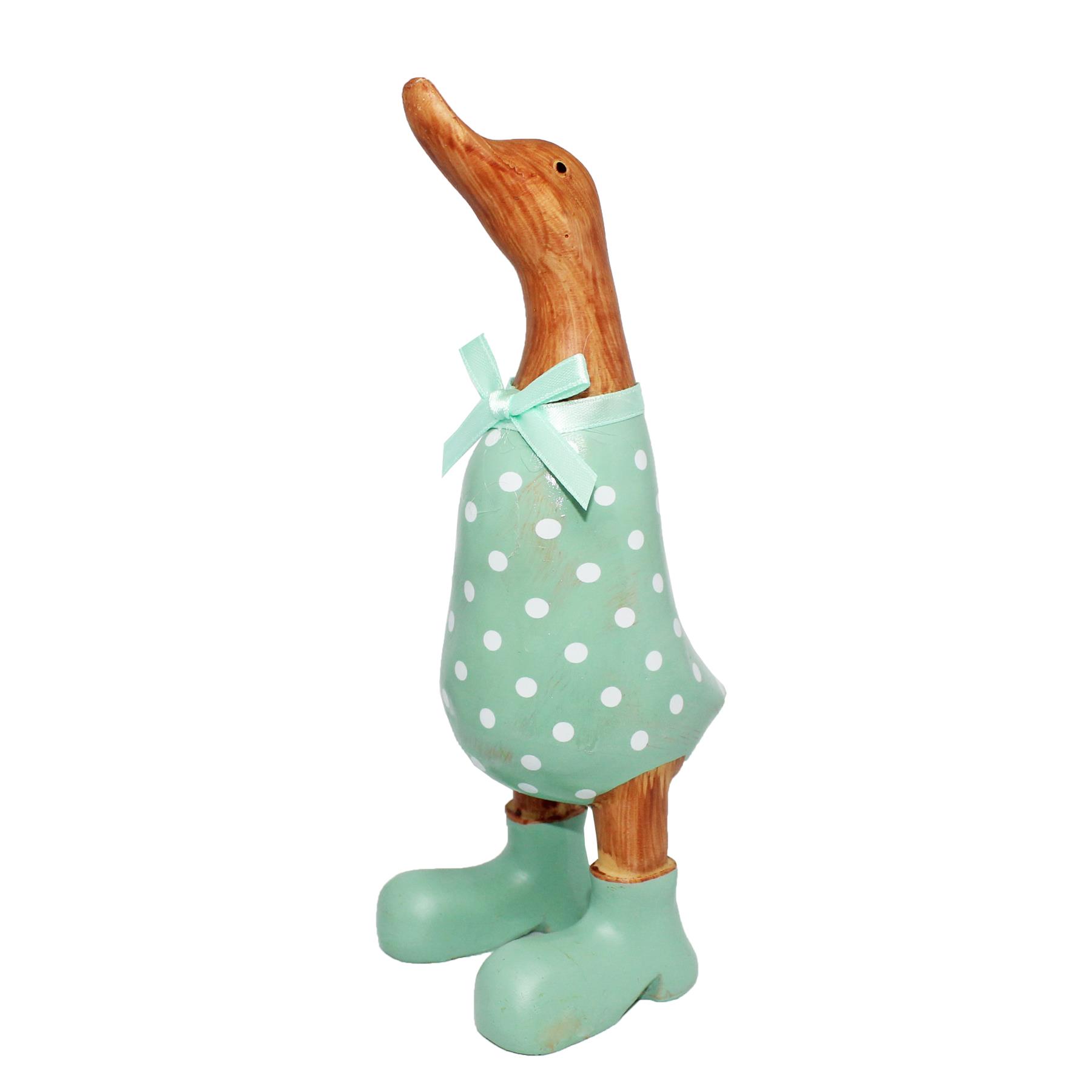 Polka Dot Duck Ornament 20cm Figurine in Wellies Wood Effect - Choose Colour - Picture 2 of 8