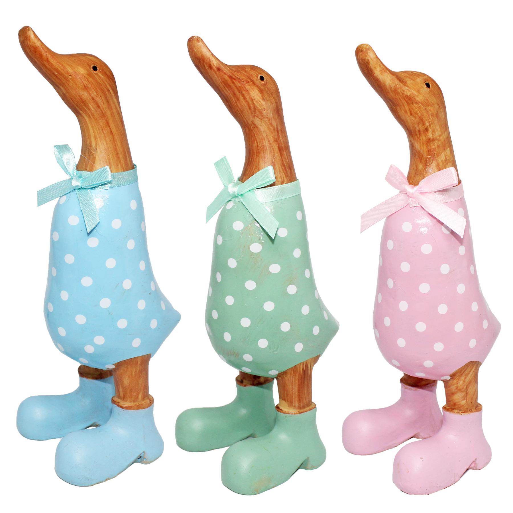 Polka Dot Duck Ornament 20cm Figurine in Wellies Wood Effect - Choose Colour - Picture 8 of 8