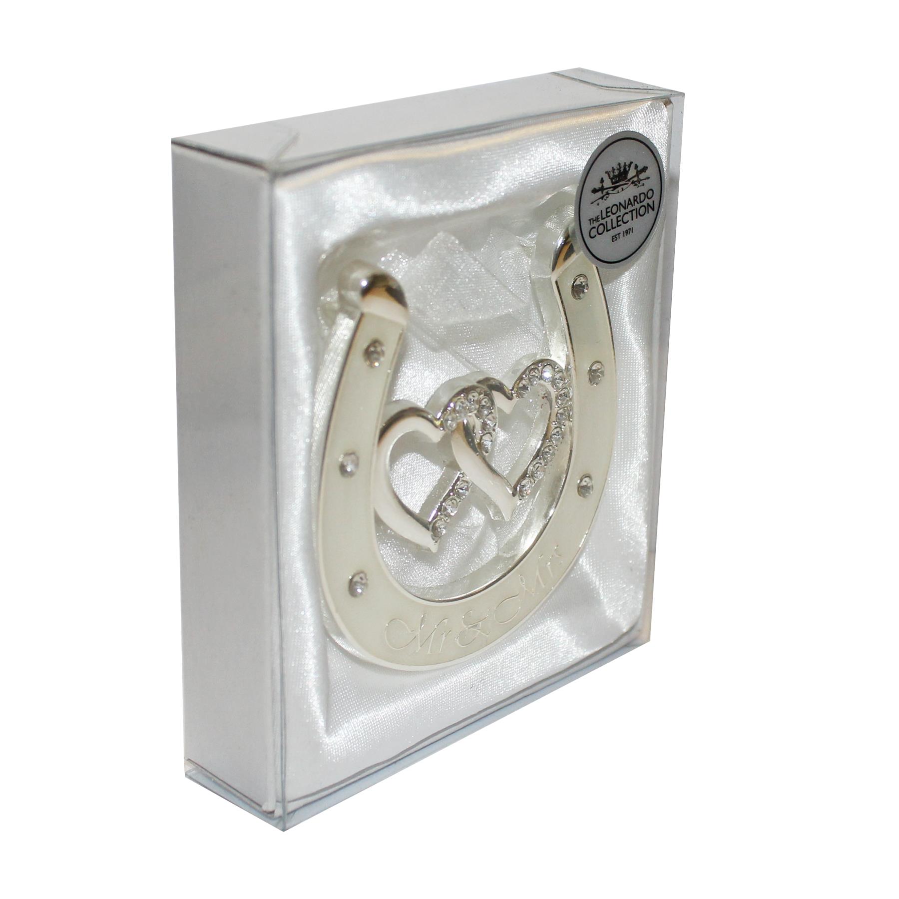 Wedding Silver / White Double Heart Horseshoe with Diamantes - Choose Design - Picture 7 of 10