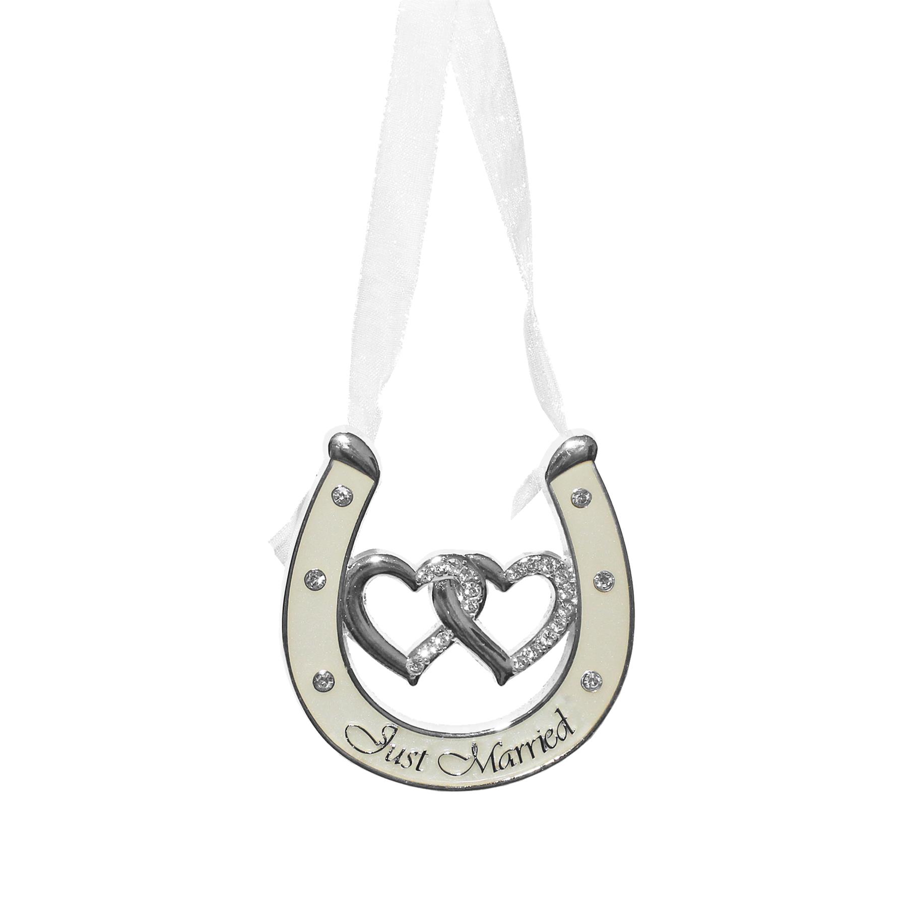 Wedding Silver / White Double Heart Horseshoe with Diamantes - Choose Design - Picture 8 of 10