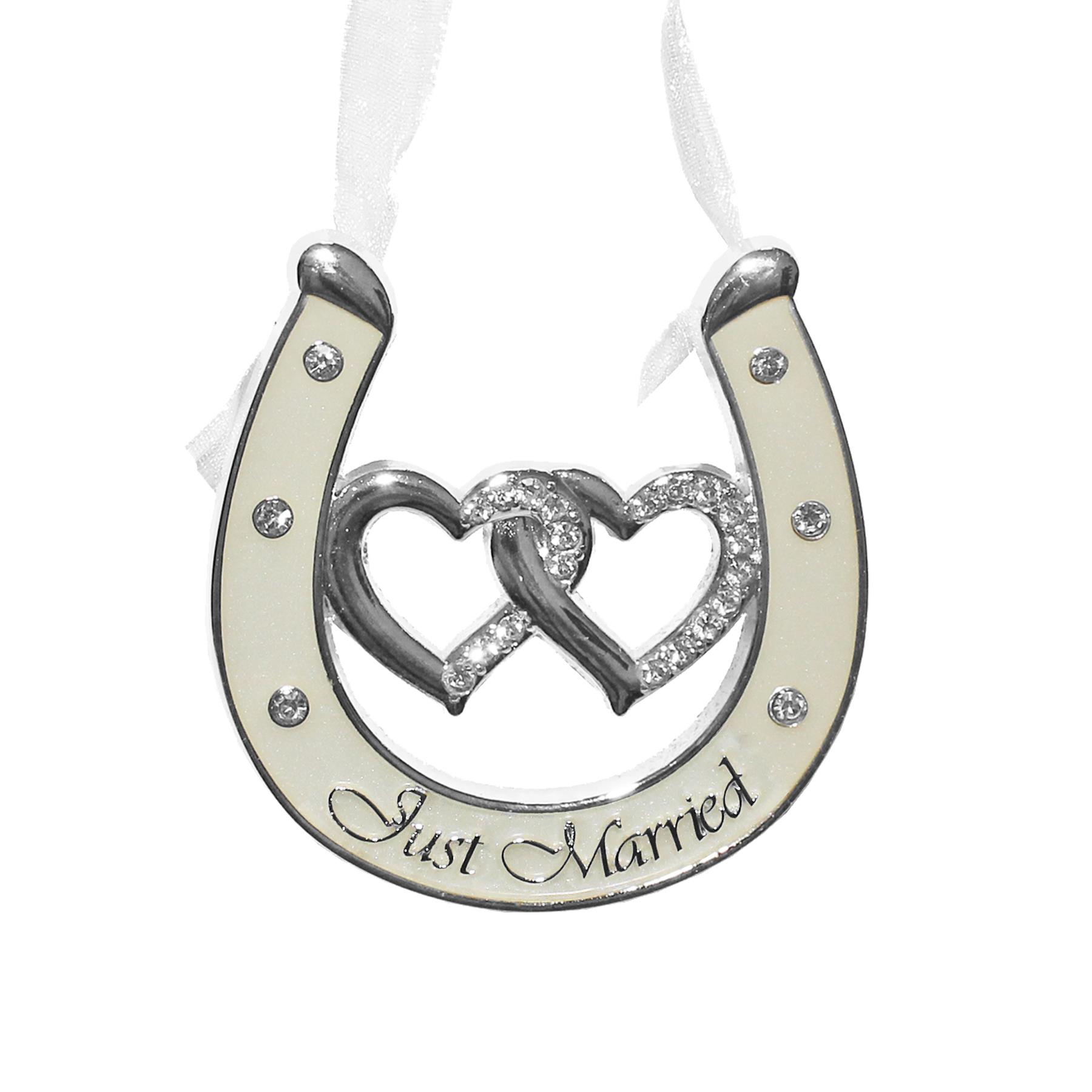 Wedding Silver / White Double Heart Horseshoe with Diamantes - Choose Design - Picture 9 of 10