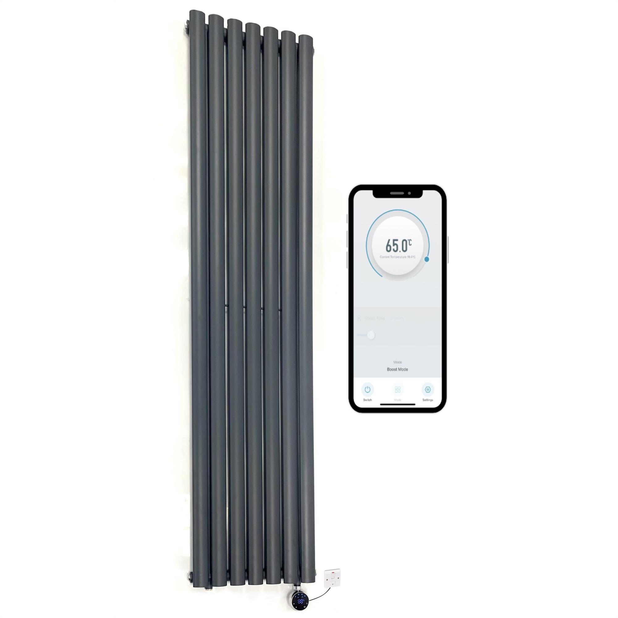 Electric Smart WiFi Oval Tube Radiator White/Anthracite - 1800/1600mm H 
