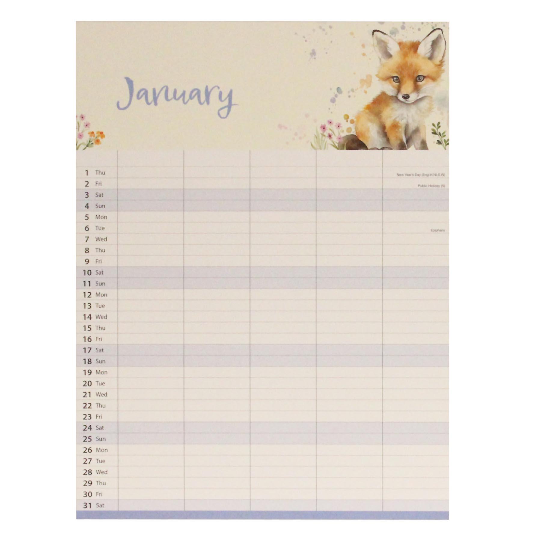 2026 Family Calendar 5 Column Organiser with Shopping List and Note Pad - Picture 11 of 17