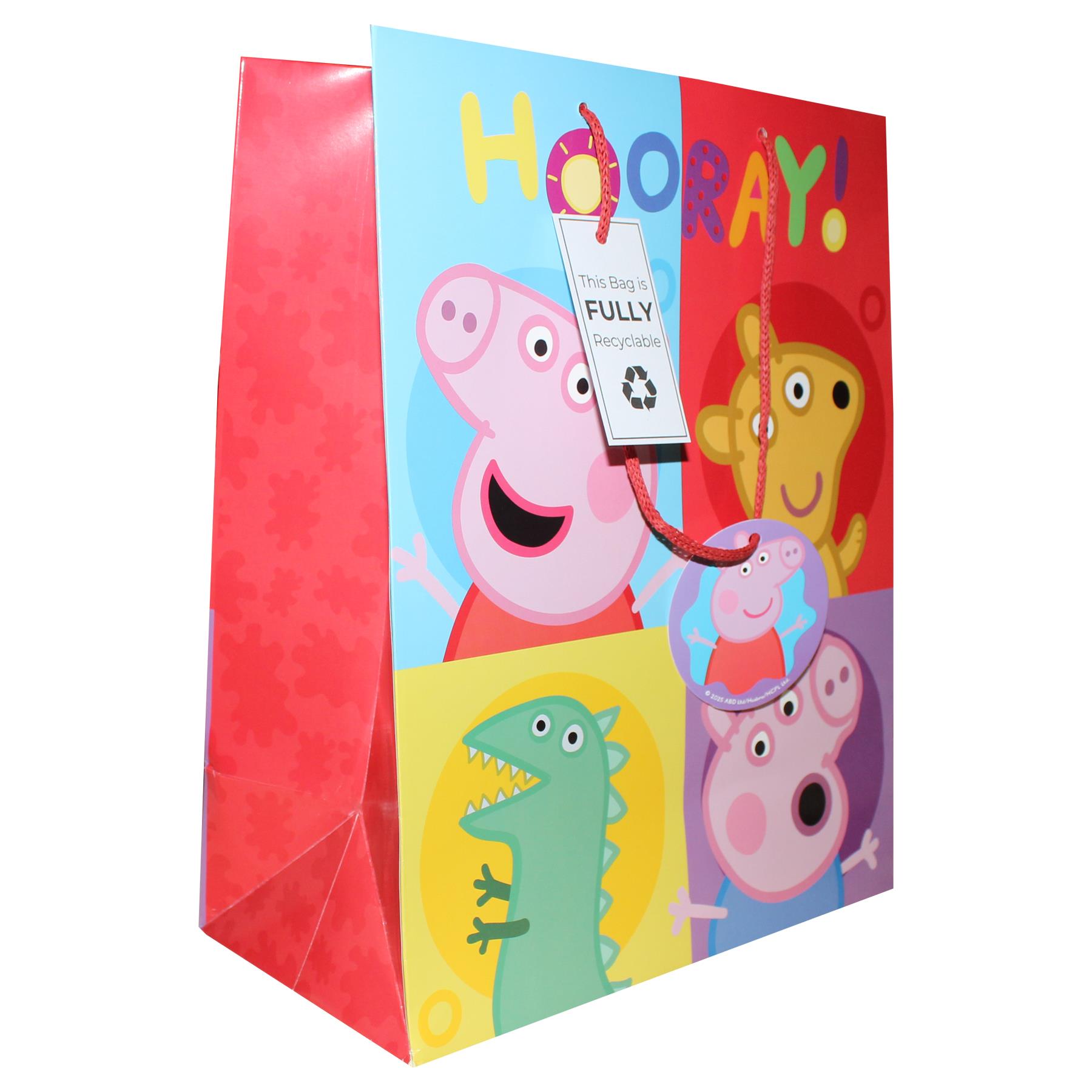 Peppa Pig Gift Bag With Tag 33cm x 25.5cm - Choose Quantity - Picture 2 of 10