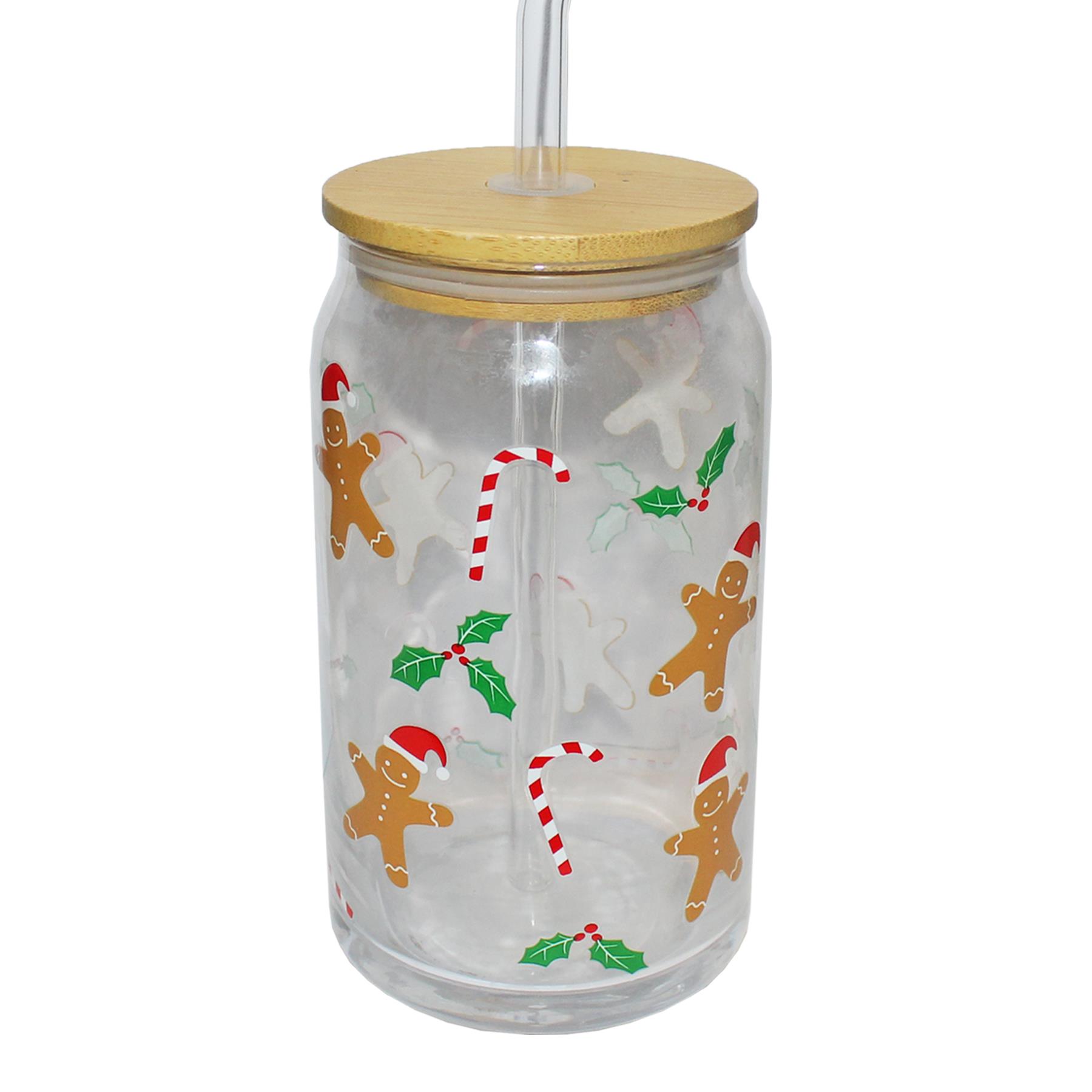 Christmas Drinking Glass with Lid and Straw - Choose Design - Picture 2 of 8