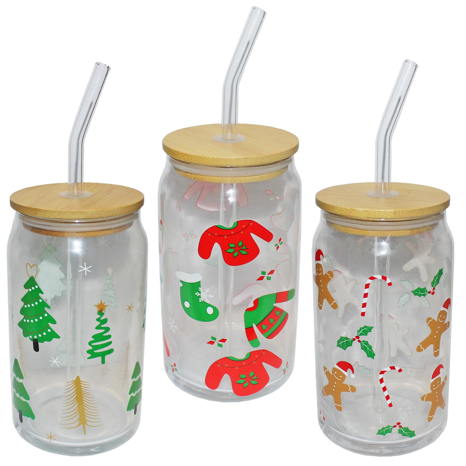 Christmas Drinking Glass with Lid and Straw - Choose Design - Picture 5 of 8