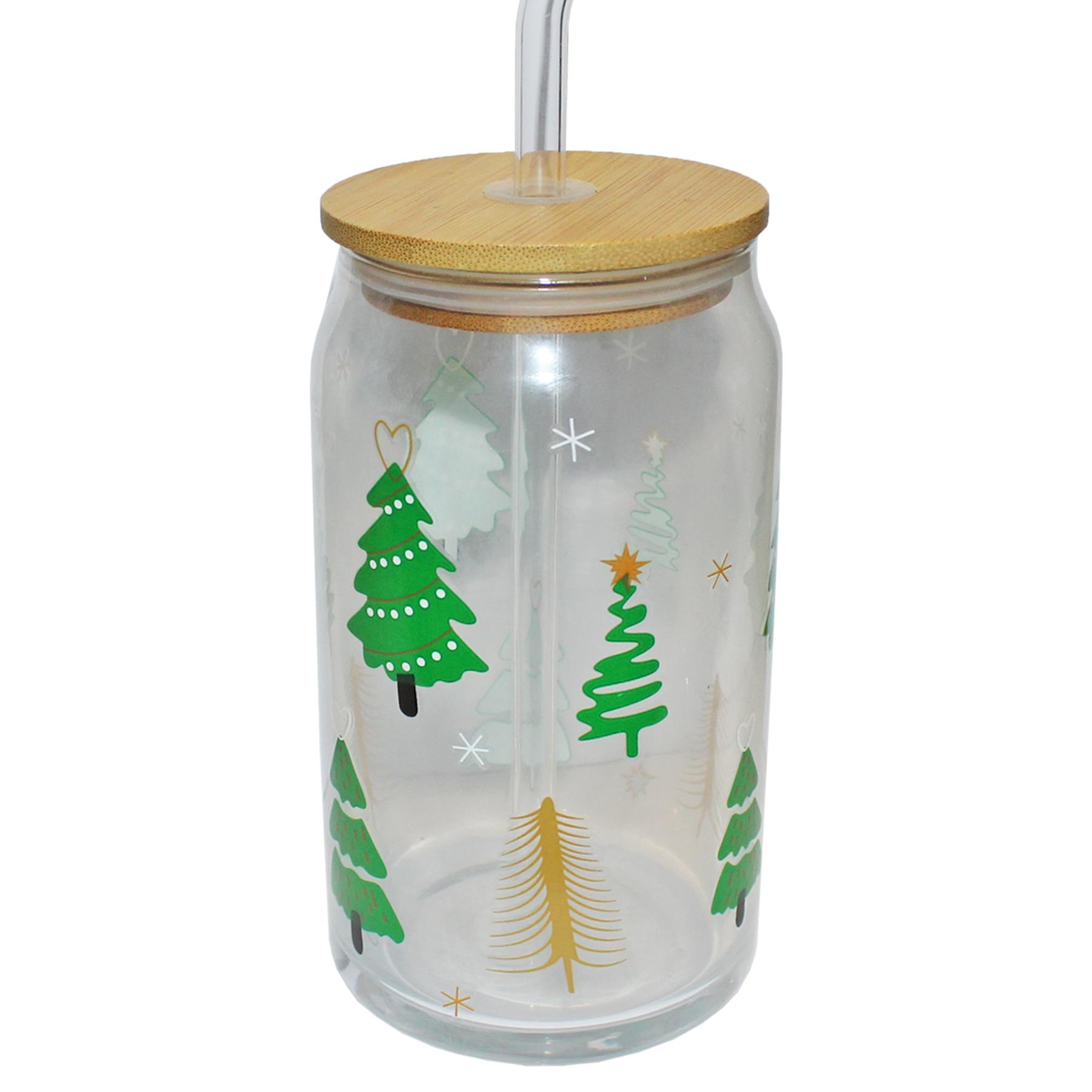 Christmas Drinking Glass with Lid and Straw - Choose Design - Picture 6 of 8