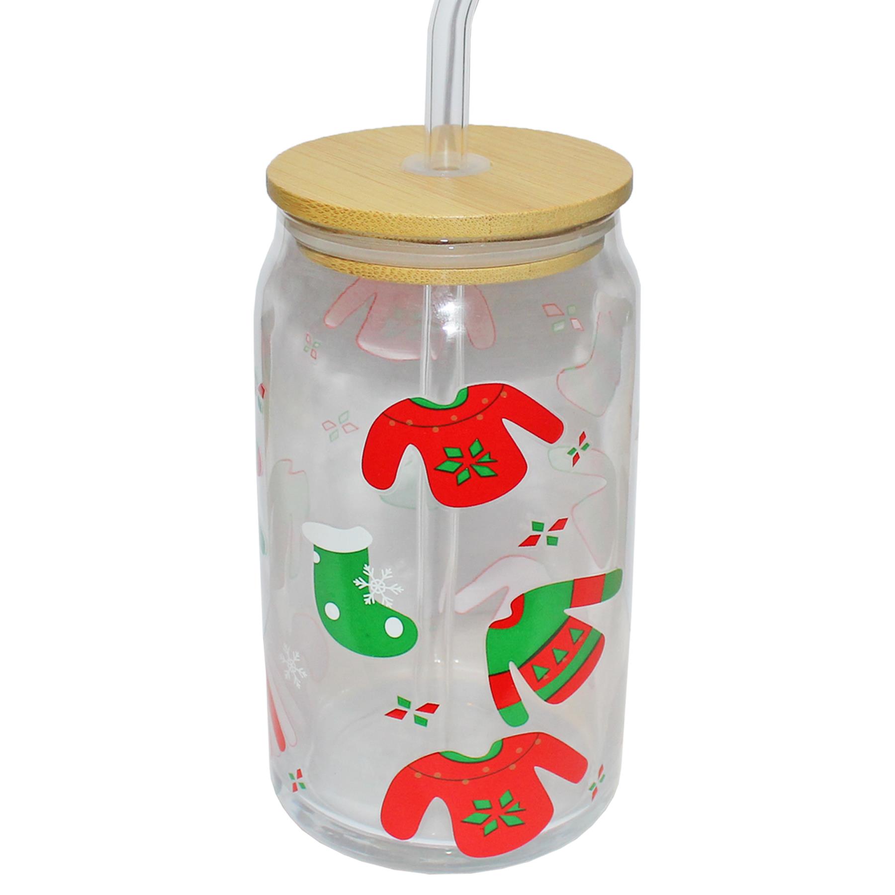 Christmas Drinking Glass with Lid and Straw - Choose Design - Picture 7 of 8