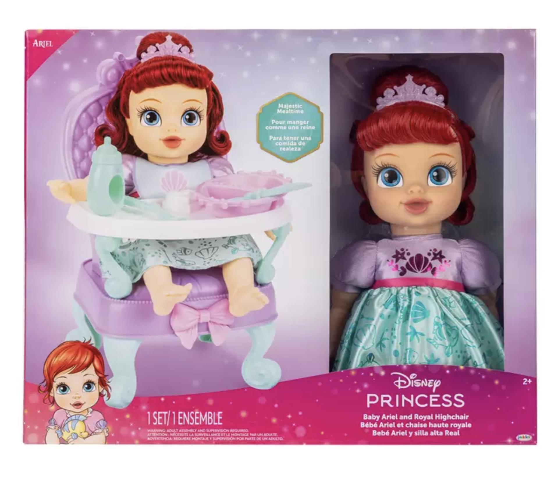 Juego de alimentación trona muñeca bebé princesa Disney Moana Tiana Rapunzel Belle Ariel