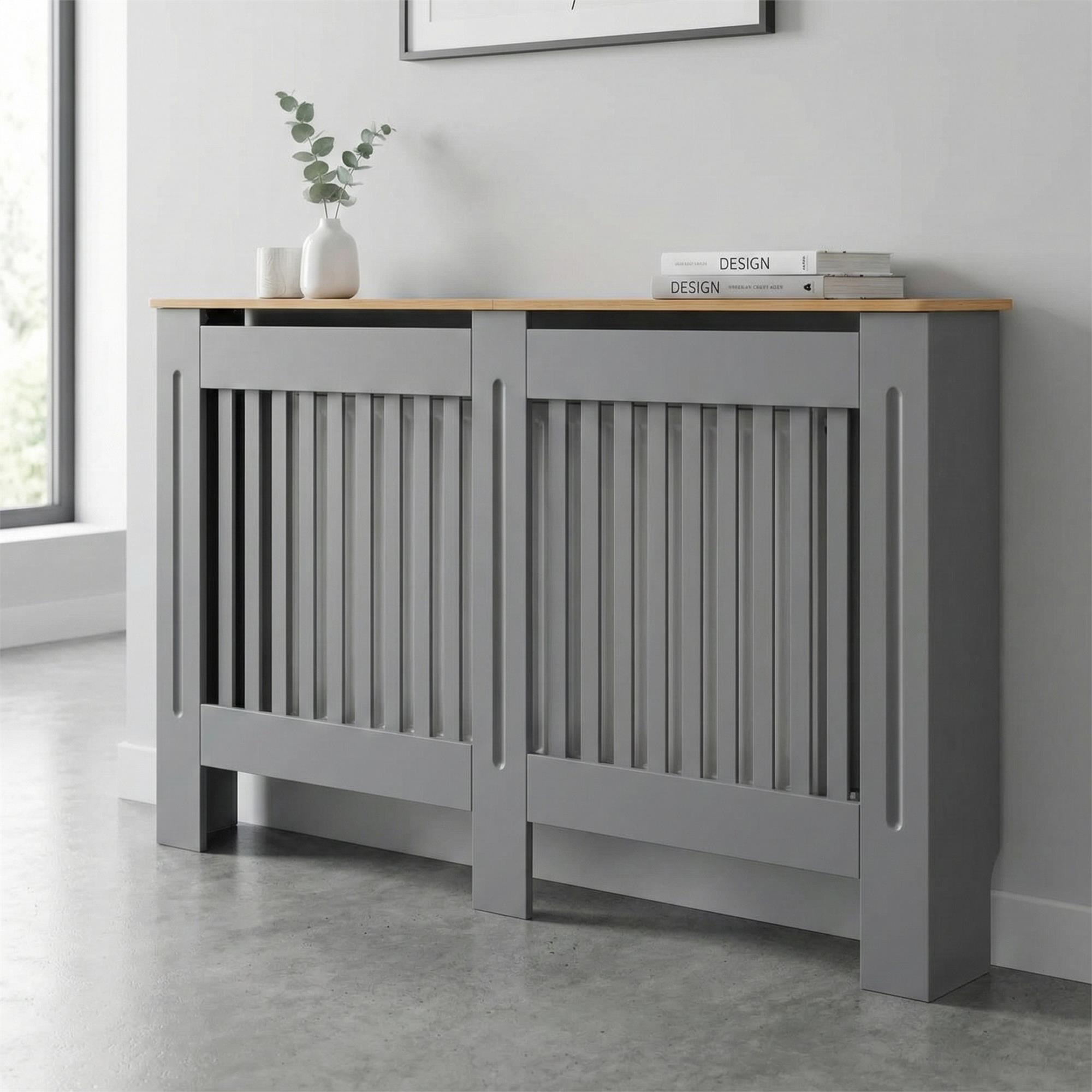 Wooden Radiator Cover Cabinet Slatted Modern White Grey Small Large UK ...