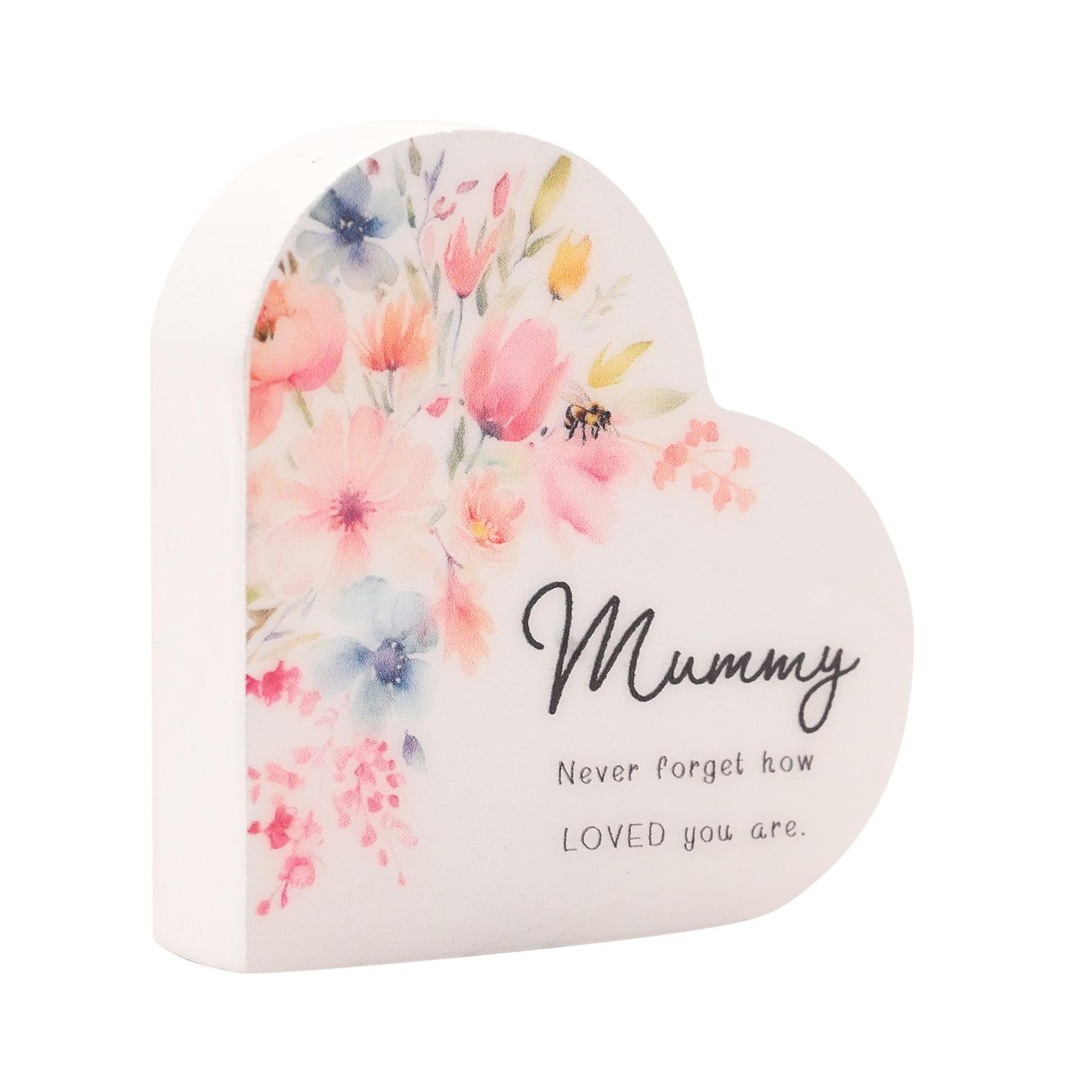 Mantel Heart Plaque 6.5cm with Wording and Floral Design in Gift Bag Choose